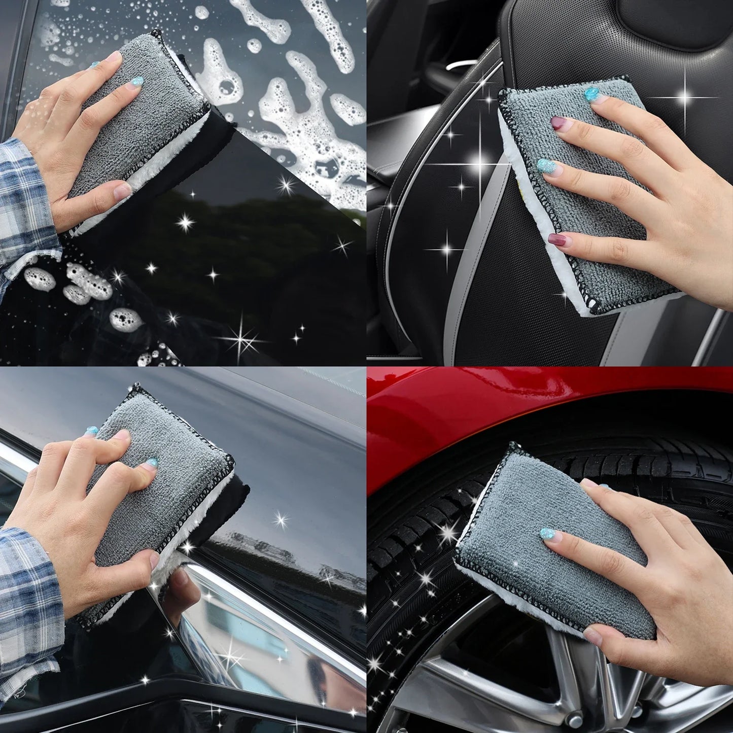 1/3/10Pcs Car Cleaning Microfiber Sponge Auto Interior Fleece Scrubbing Towel for Plastic Leather Wax Sponge Car Cleaning Tools