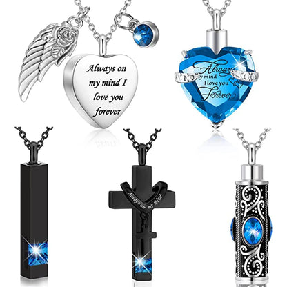 5Pcs Cremation Urn Necklace Heart for Ashes Stainless steel Cremation Jewelry Keepsake Necklace Waterproof Memory Pendant
