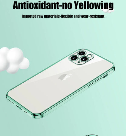 Luxury Plating Square Frame Silicone Transparent Case on For iPhone 11 12 13 14 15 Pro Max X XR XS Max 7 Plus Clear Back Cover