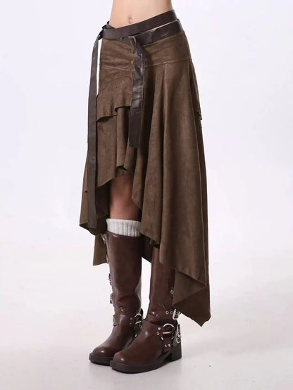 New In Autumn 2025 Trend Streetwear Y2K Skirts For Women's A Line Irregular Patchwork Long Skirts Faldas Woman Clothing
