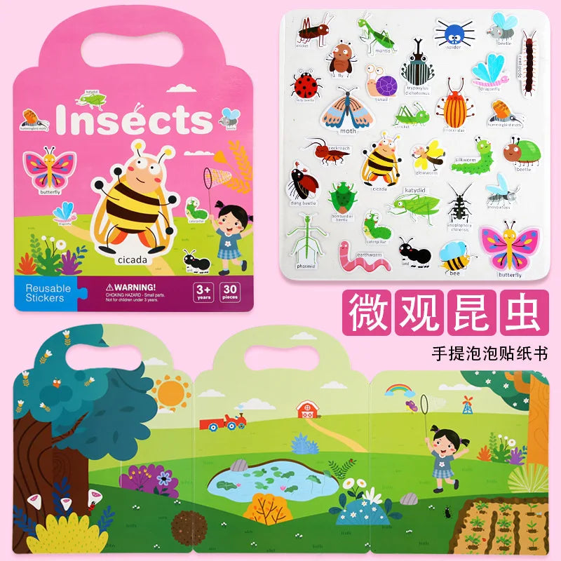 Reusable Bubble Sticker Book for Kids - Multi-Themed Educational Learning Activities, Washable & Safe Toddler Stickers