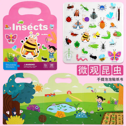 Reusable Bubble Sticker Book for Kids - Multi-Themed Educational Learning Activities, Washable & Safe Toddler Stickers