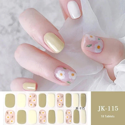 16/18/20Tips Semi-Cured Gel Nail Strips Adhesive Full Cover Stickers for Nails UV Lamp Need Press On Nails Fashion Manicure