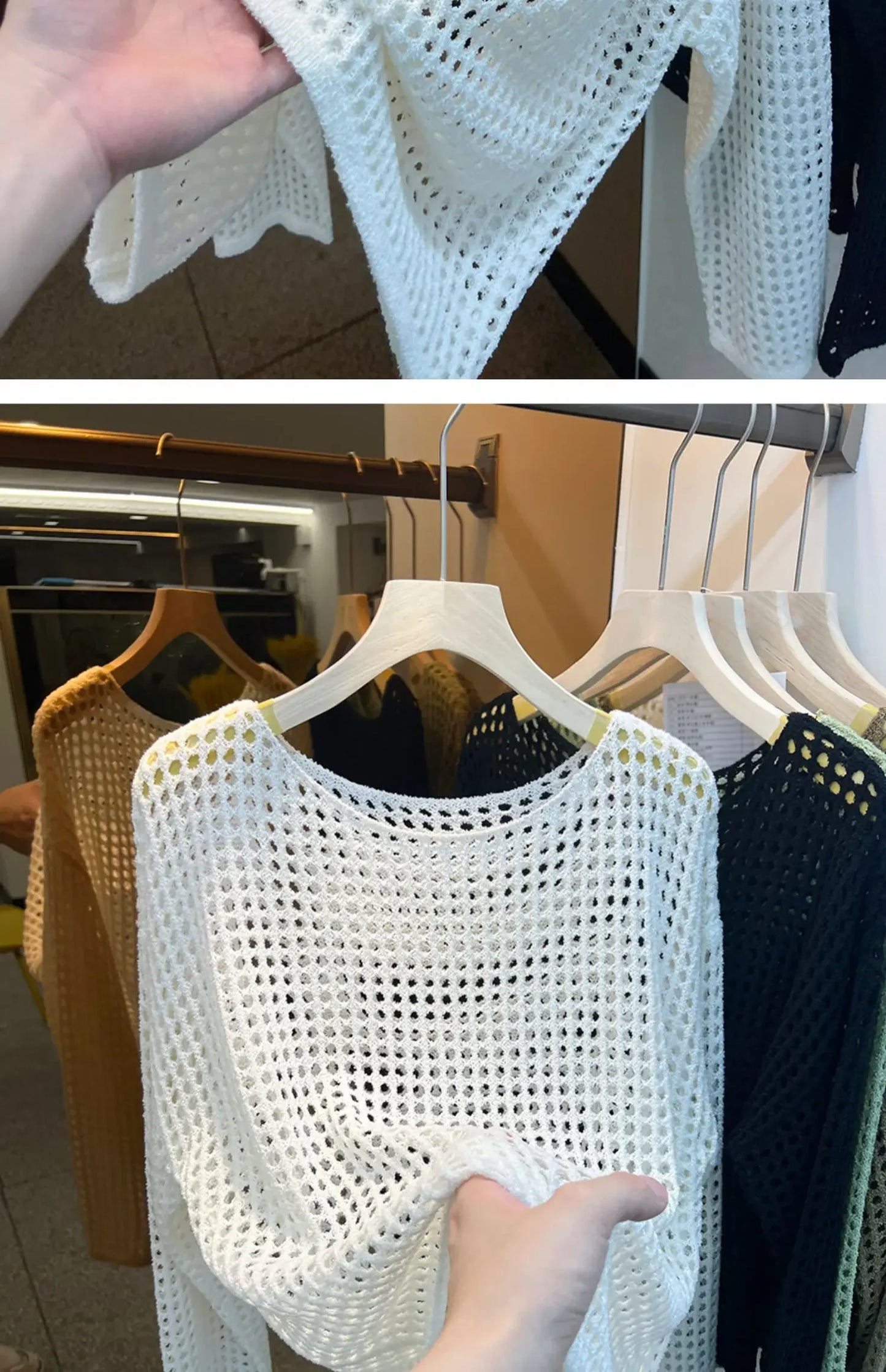 2025 Mesh Vintage Harajuku Long Sleeve Women Sweater Korean Spring Summer Knitwear Soft Thin Tops Chic Solid Femme Sweater