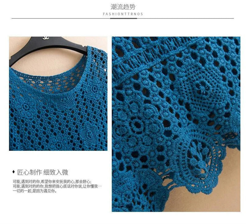 Women's Summer Short Jacket 2025 New Pullover Round Neck Knit Female Sweater Top Loose Fashion Hollowing Out Ladies Lace Tops