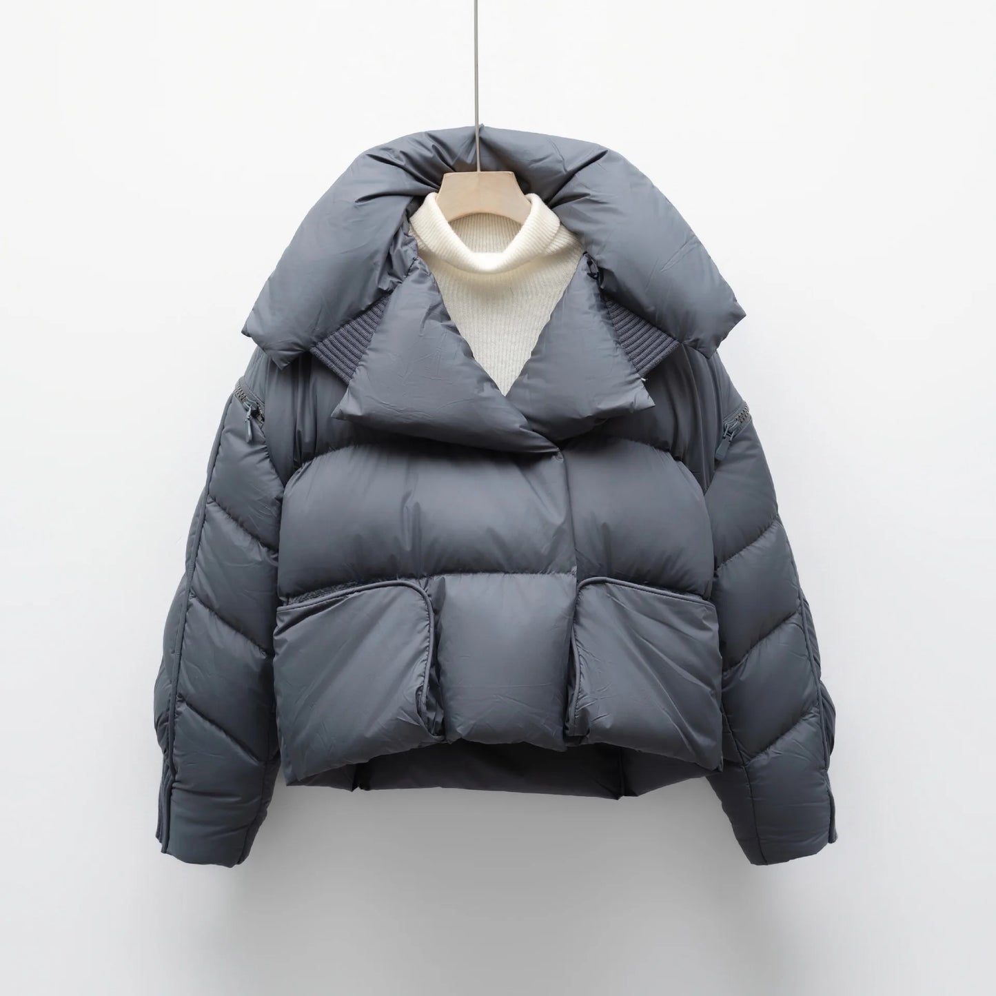 Overcoat New Fashion Women Down Jacket Winter White Duck Down High Quality Knitted Patchwork Lapel Women Down Jacket