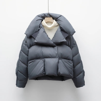 Overcoat New Fashion Women Down Jacket Winter White Duck Down High Quality Knitted Patchwork Lapel Women Down Jacket