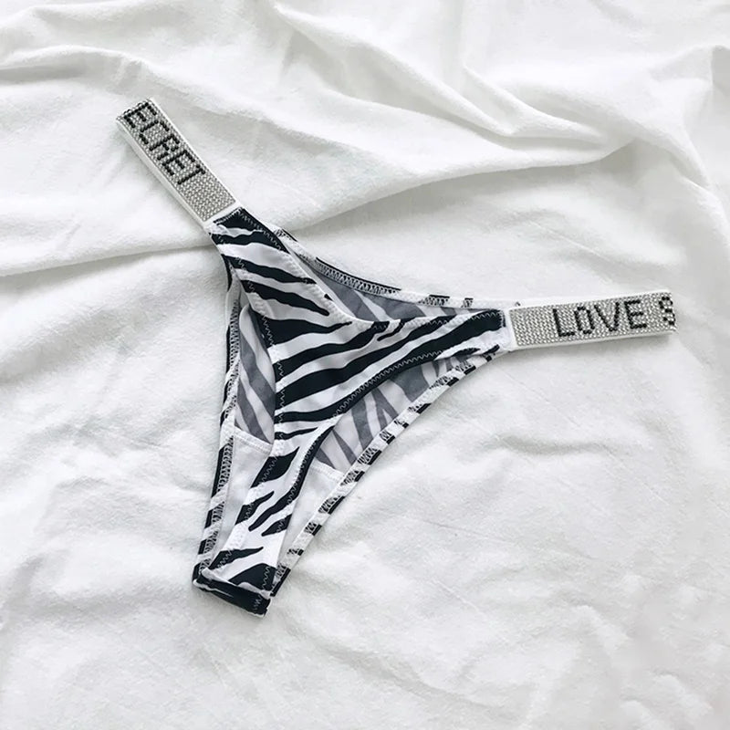 Low Waist Sexy Women Thongs Panties Rhinestones letter Diamonds G String Sports Thong Shorts Briefs T-back Fitness Size S-XL
