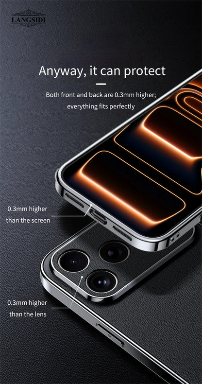 LANGSIDI Luxury Leather Phone Case for iPhone 17 16 15 Pro Max Air 17Pro 16Pro Full Lens Protection Back Cover