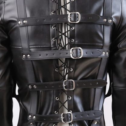 BDSM Leather Lingerie Straitjacket with Crotch Strap BDSM Bondage Body Harness Adult Game Straight Jacket Sex Toys for Women