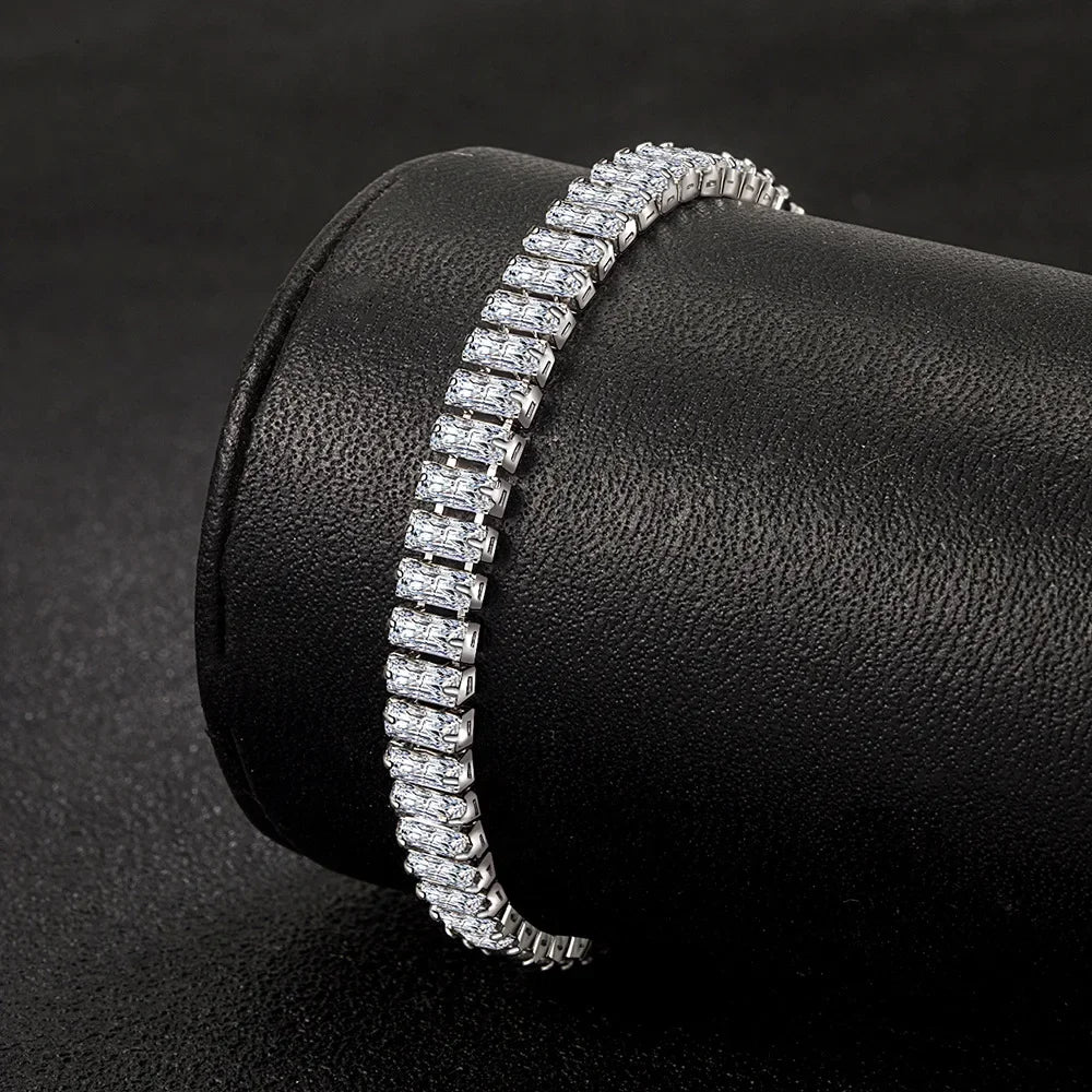 luxury designer 925 Silver fine Crystal Bracelet For Women fashion Jewelry Engagement Wedding Glamour 18CM