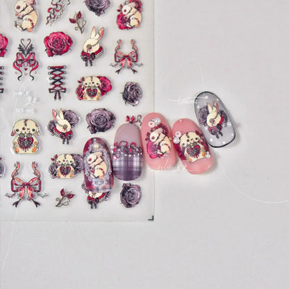Colorful Balloon Cute Puppy Flower Cherry Bowknot Love Happy Dog Animal Self Adhesive Nail Art Sticker Decoration Manicure Decal