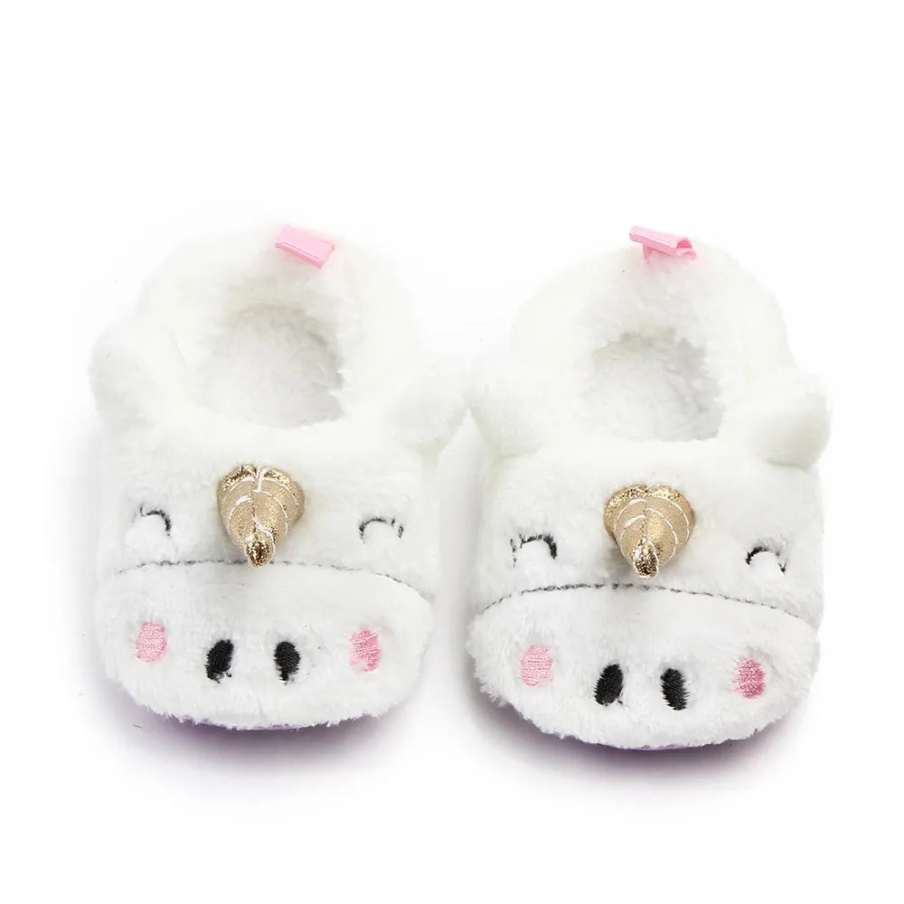Cute Baby Girl Boy Indoor Warm Cotton Shoes Unicorn Home Slippers Spring Autumn Plush Soft Sole Non-slip Infant Prewalker Shoes