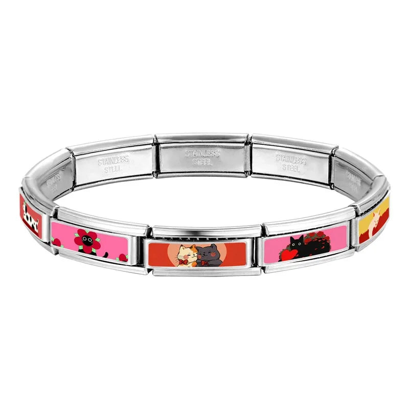 2025 New Women's Gift Cute Rabbit Cat Dogs Italian Charms Links Beads Fit 9mm Stainless Steel Modular Modular Bracelet Jewelry