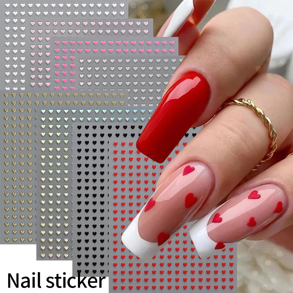 8Colors/Set 3D Sweet Love-Heart Nails Stickers Mini Hearts Self-Adhesive Nail Art Sliders Valentine's Day DIY Manicure Decals 1