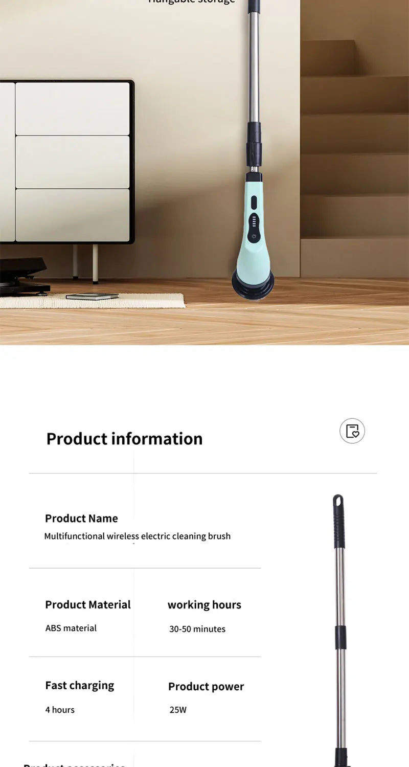 9-in-1 Wireless Rotating Electric Cleaning Brush - Household Multi-scene Scrubber for Bathroom, Kitchen & Toilet Deep Cleaning
