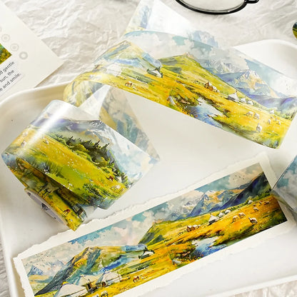 45mm * 2m Free Wind Series Retro Watercolor Landscape PET Stickers Creative Decor DIY Diary Scrapbook Collage Aesthetic Supplies