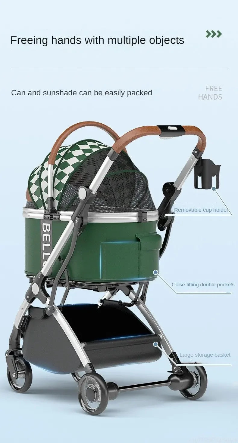 Detachable Aluminum Tube Pet Stroller Foldable Travel Trolley Portable Outdoor Walking Carrier For Cats Puppies Dogs