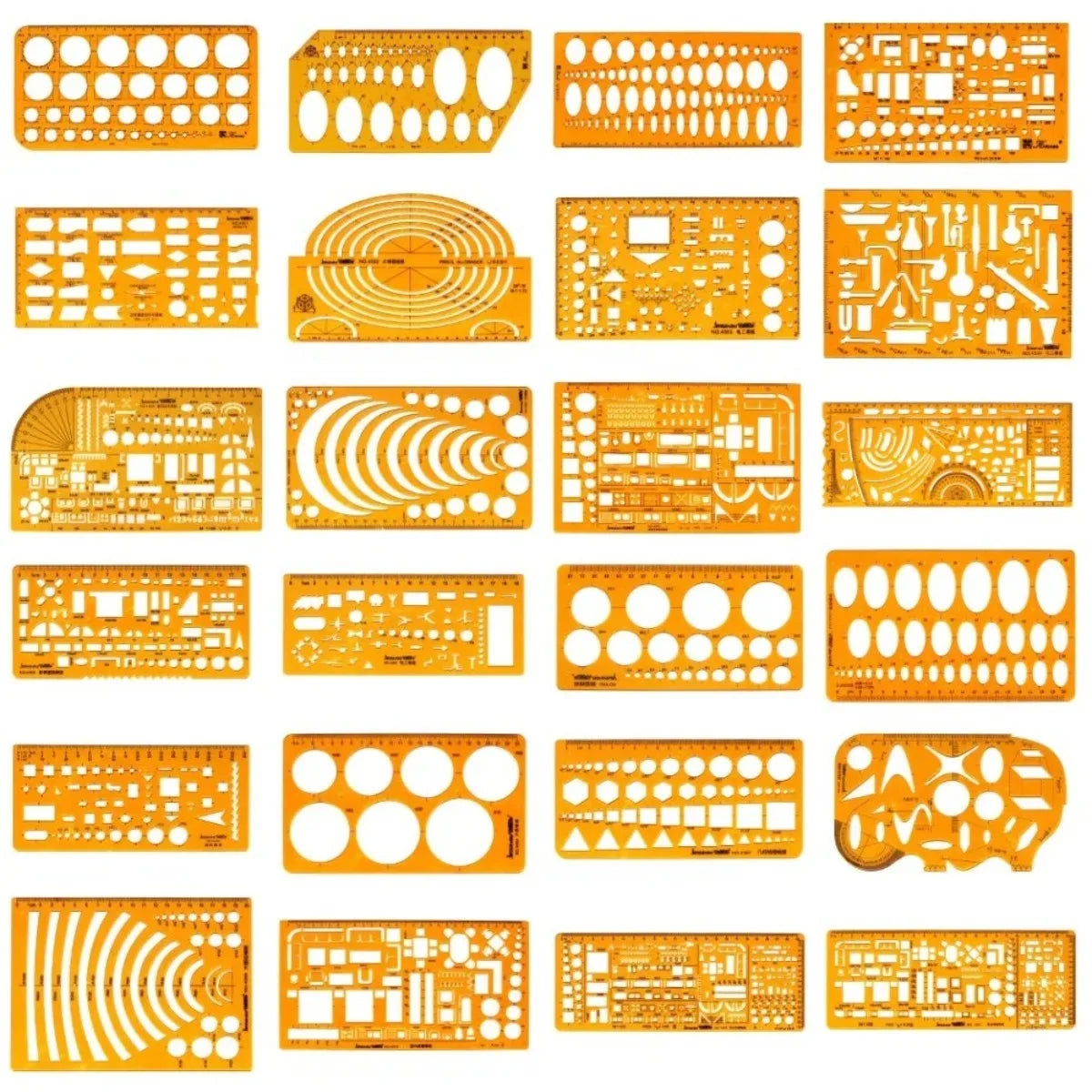 Geometric Drawing Template Set With Measuring Ruler - Yellow Transparent Plastic Tools+Bonus PE Zipper Bag - For Architecture