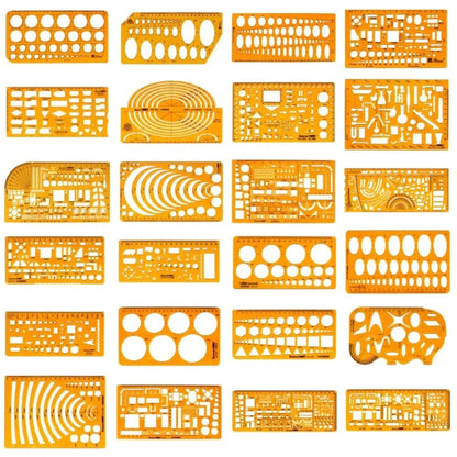 Geometric Drawing Template Set With Measuring Ruler - Yellow Transparent Plastic Tools+Bonus PE Zipper Bag - For Architecture