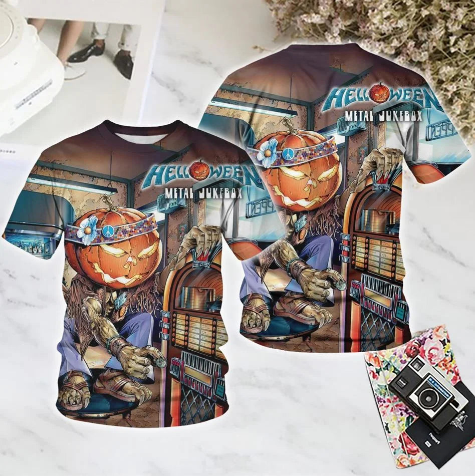 Classic Rock Helloween T-shirts Male 3D Print Men Women Hip Hop Trend Short Sleeve TShirt Street Loose Parent-child Short Sleev
