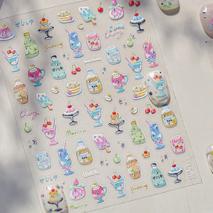 Cute Animal Face 5D Nail Art Stickers Cartoon Cat Bunny Dog Mouse Kawaii Expressions Simple Self Adhesive Manicure Decal DIY