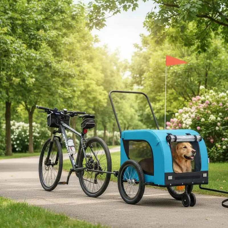 Bicycle Dog Trailer – Sturdy Steel Frame with Oxford Fabric, Weather-Resistant PVC Window & Ventilated Interior faltbar platzsparend leichtes Aluminiumgestell mit Netzgitter für gute Belüftung Hundebuggy mit Sonnenschutz