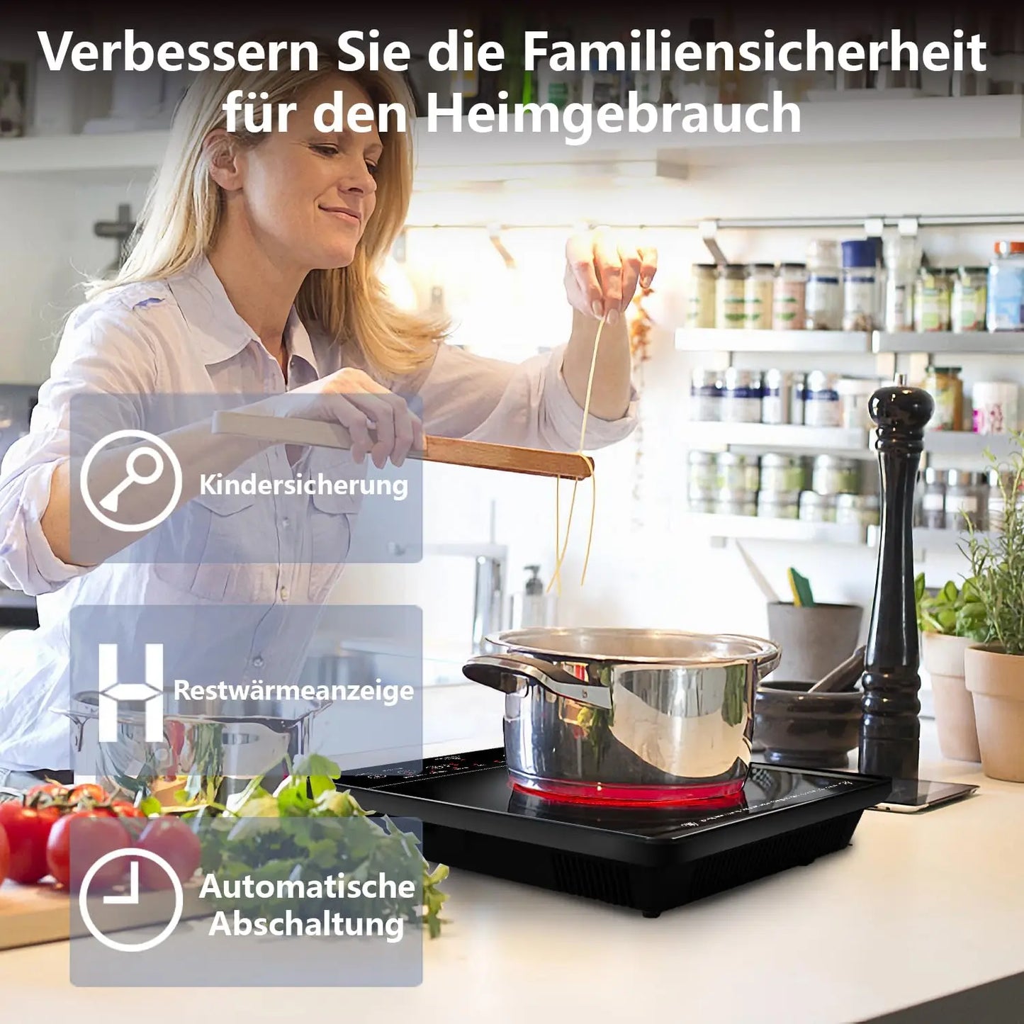 Karinear Glass Ceramic Hob 1 Plate Portable, 650 °C Max, Ceramic Hob 1 Freestanding, 2000 W, Hob 1 Hob with Plug, Timer