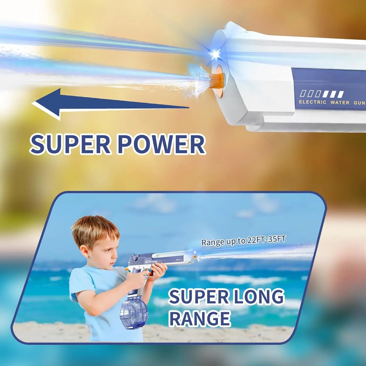 Electric Water Gun with Long Range, Squirt Blaster Automatic Toy with Light Effects and Rechargeable Battery, Summer Outdoor Toy for Pool, Beach & Backyard