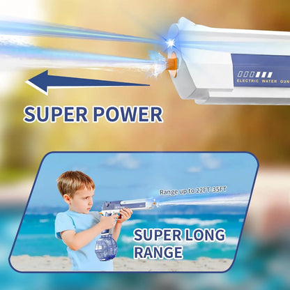 Electric Water Gun with Long Range, Squirt Blaster Automatic Toy with Light Effects and Rechargeable Battery, Summer Outdoor Toy for Pool, Beach & Backyard