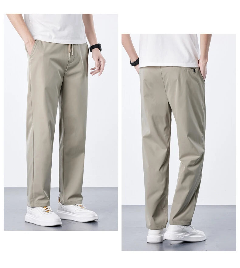 Mens Elastic Waist Casual Pants Quick Dry Wrinkle Free Slacks Summer Light Weight Trousers Spring Summer Running Golf Pants