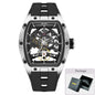 MEGIR Tonneau Skeleton Mechanical Watch Men Sport Wristwatch Silicone Strap Luxury Hollow Dial Male Automatic Mechanical Watches
