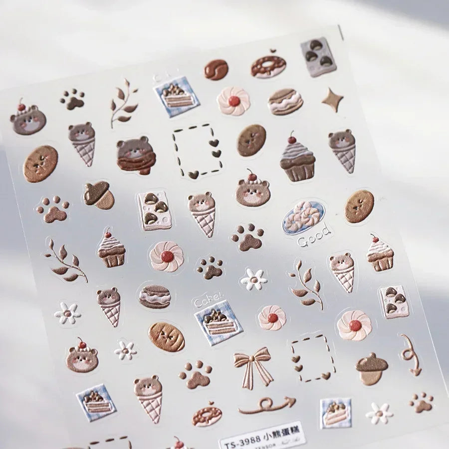 Collage Text English Letter Musical Note Star Graffiti Colorful 5D Love Heart Bowknot Nail Art Sticker Adhesive Manicure Decals