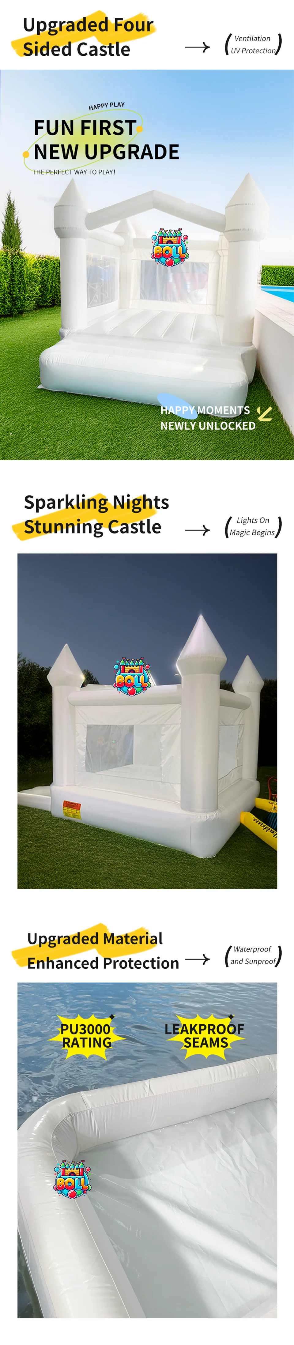 4*3*2.6M White Bounce House For Kids Bouncy House White For Children Inflatable Jumping Castle With Blower Slide 5-8 Kids