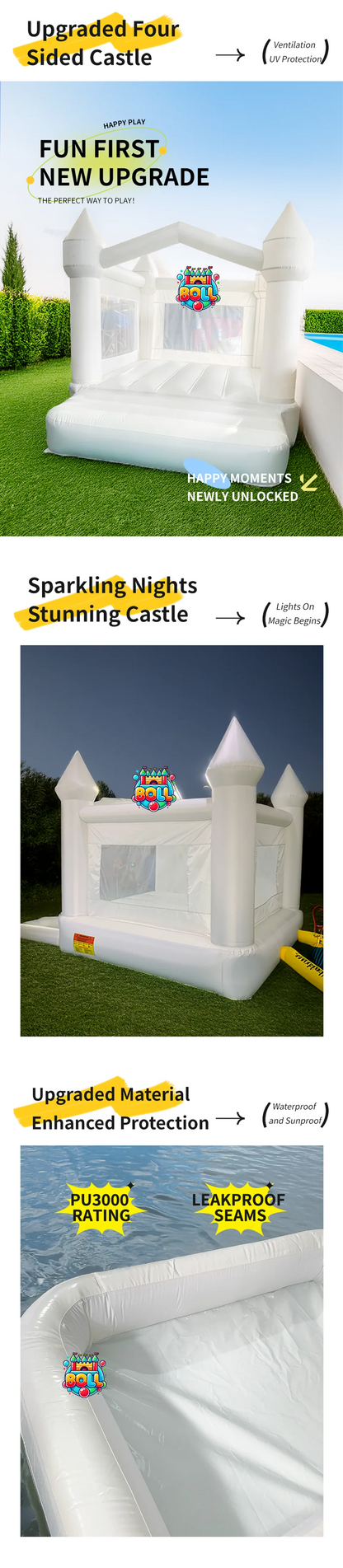 4*3*2.6M White Bounce House For Kids Bouncy House White For Children Inflatable Jumping Castle With Blower Slide 5-8 Kids