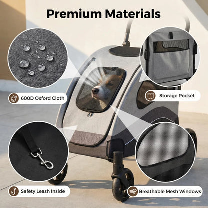 Heavy Duty Pet Wagon & Large Dog Stroller , Collapsible Dog Cart with Adjustable Handle, Breathable Mesh and Storage Pockets