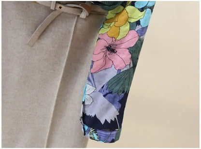 Blue Floral Print Vintage Polo-Neck Single Breasted Long Sleeve Women's Blouse Shirt Casual Female Clothing Tops Fashion 2024