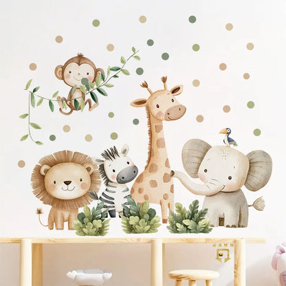 Cute Forest Animals Wall Stickers for Kids Rooms Children Boys Girls Baby Room Decoration Nursery Wallpaper Vinyl Elephant Lion