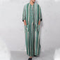 New Men Islam Qamis Muslim Striped Robes Long Sleeve Button-down Arabian Kaftan Suit Middle East Dubai Abaya Summer Man Clothing