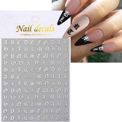1Pcs 3D Alphabet Nail Sticker Laser Silver/Gold 26 English Letters Nail Art Decals Self Adhesive Manicure 8*10cm Letter Sticker