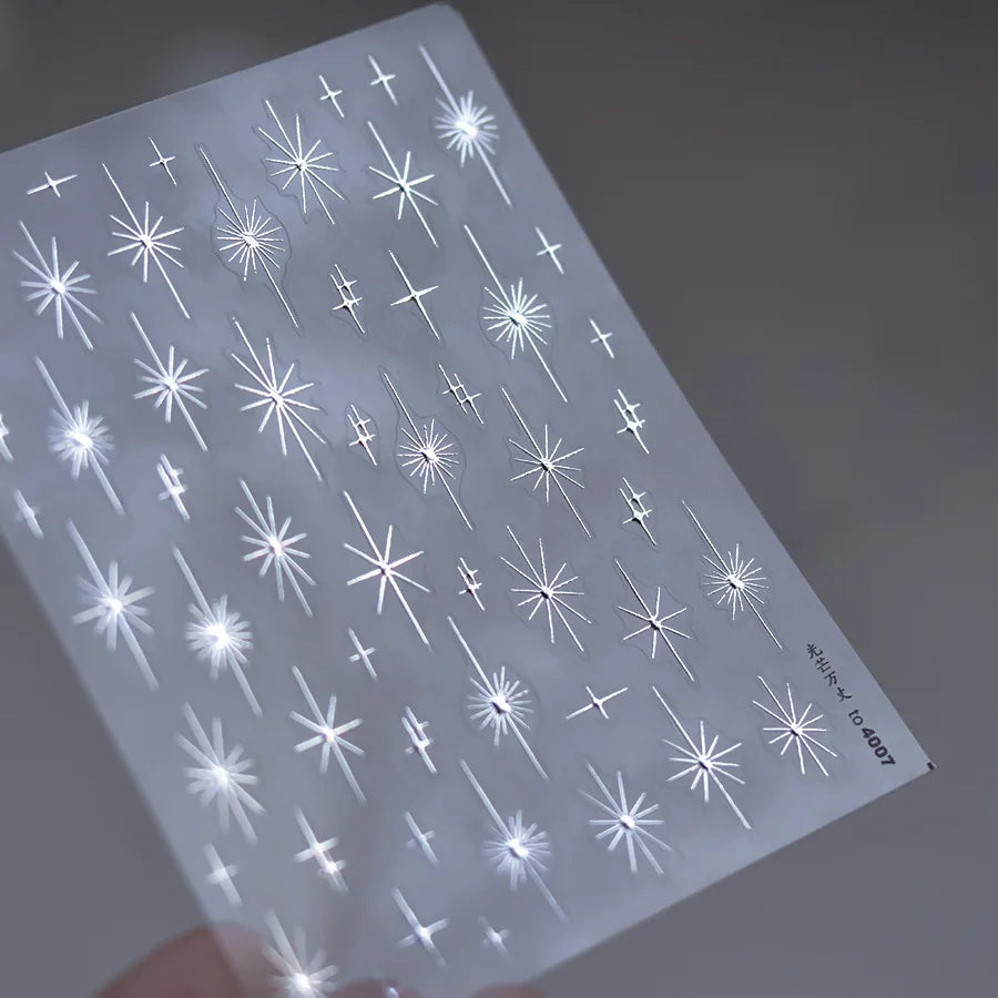 1pcs Sparkle 5D Embossed Star Nail Sticker Metallic Silver Starlight Nail Decals 8*10cm Adhesive Manicure Slider Supplies #Y2K