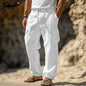 Ladiguard Plus Size Men's Stand Pocket Casual Linen Pants White Black Straight Beach Trousers Mens Fashion Cargo Hotpants New