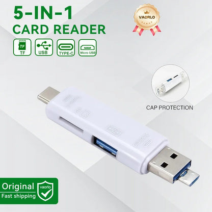 6-in-1 USB 3.0 & Type-C Card Reader OTG – Multi-function SD/TF/Micro SD Card Adapter with USB 3.0 Port, High Speed Data Transfer