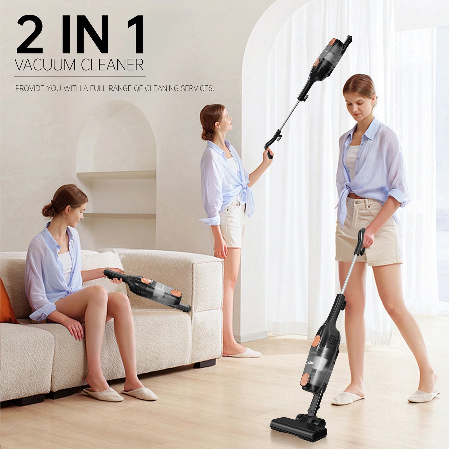 Sejoy 110/220v Corded Vacuum Cleaners 15Kpa Powerful Suction 600W Motor Stick Handheld Vacuum Cleaner for Home Pet Hair Carpet