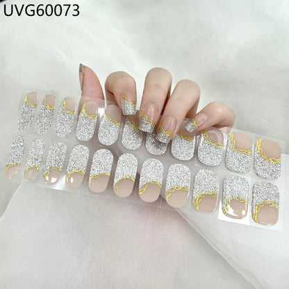 20/22Tips UV Semi cured Gel Nail Stickers Waterproof Long Lasting Full Gel Nail Wraps Press On Nail Decal DIY Manicure