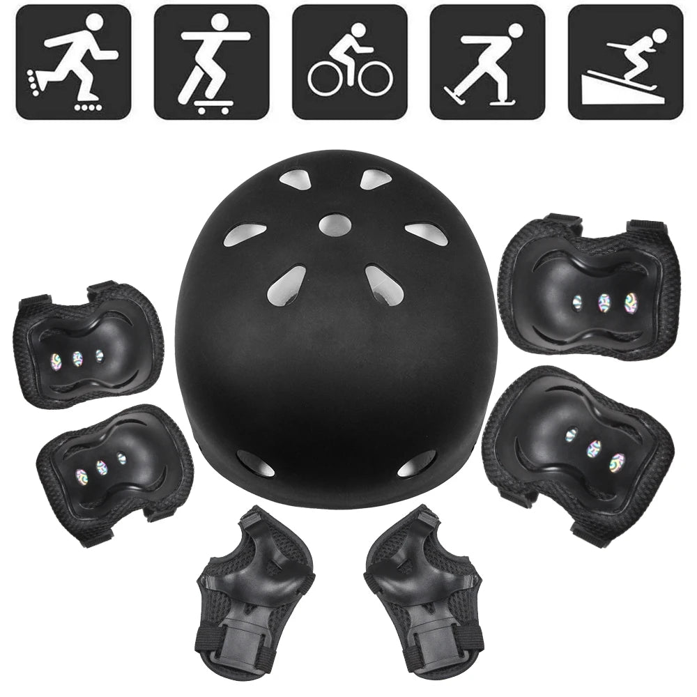 7Pcs/Set Kids Bike Helmet Skateboard Knee Pads, Girls Boys 3-10yrs Wrist Guards for Sports Cycling Bike Roller Skating Scooter
