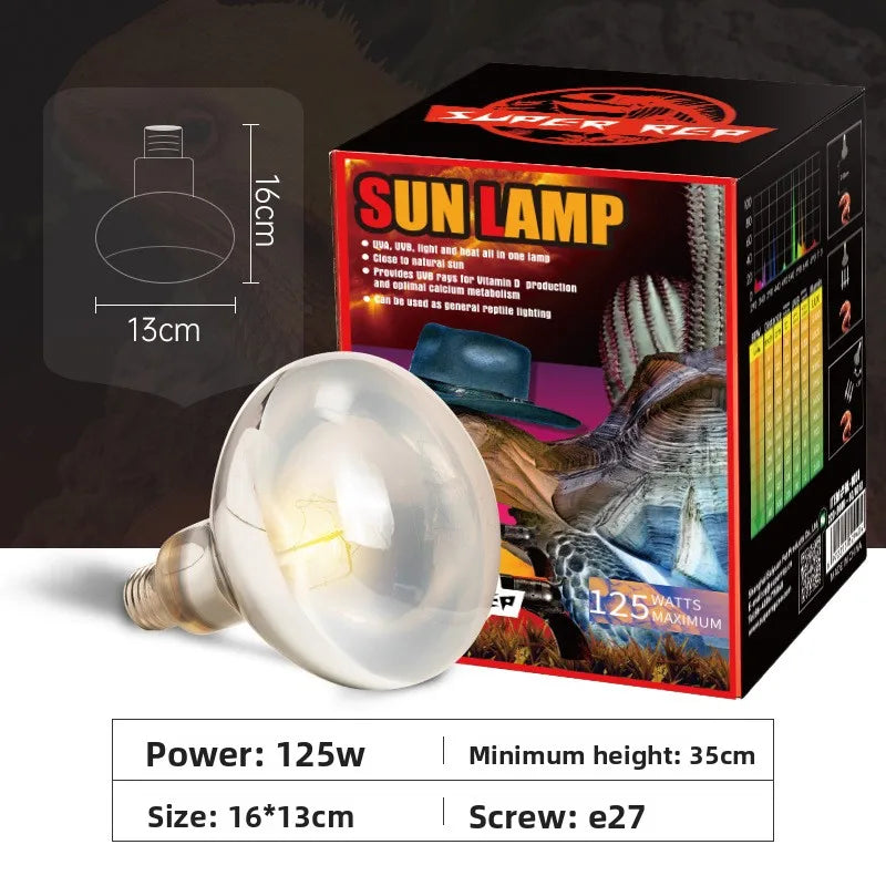 SuperRep Full Spectrum Reptile Sun Lamp - UVA/UVB Heat & Light for Tortoises & Bearded Dragons - Calcium Synthesis Basking Bulb