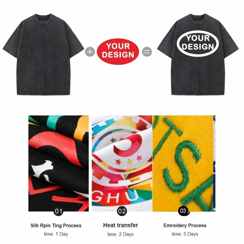 Custom T-shirt with Hip-hop Street Team Logo Men's 230G Pure Cotton, Loose Fit, High-temperature Printed Custom Top