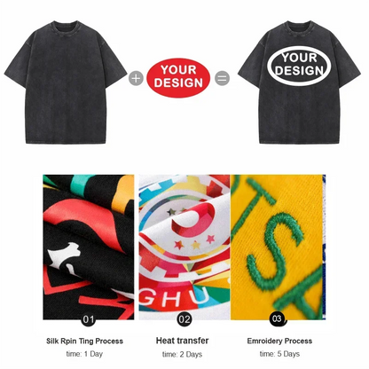 Custom T-shirt with Hip-hop Street Team Logo Men's 230G Pure Cotton, Loose Fit, High-temperature Printed Custom Top