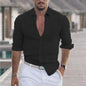 New Men's Shirt Cotton linen Fashion Casual Polo Neck Beach Shirt Long Sleeve Solid Hawaiian Holiday Shirts